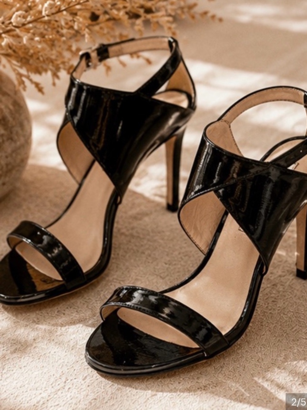 Charles David Black Patent Cross-Strap Stiletto Sandals